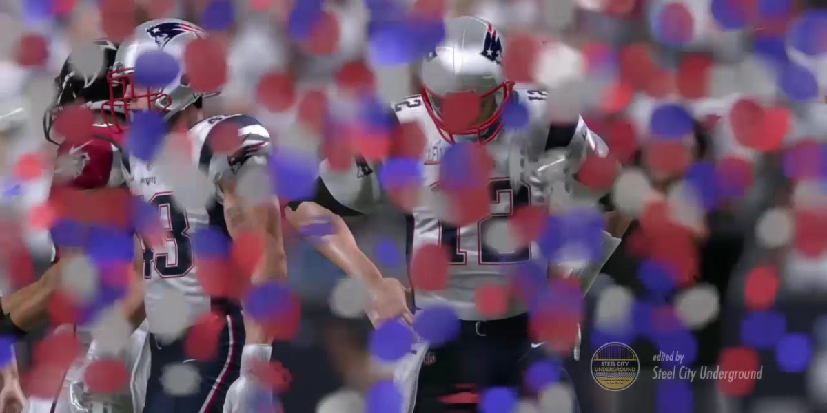Patriots QB Tom Brady cries in an EA Madden NFL Football Super Bowl simulation