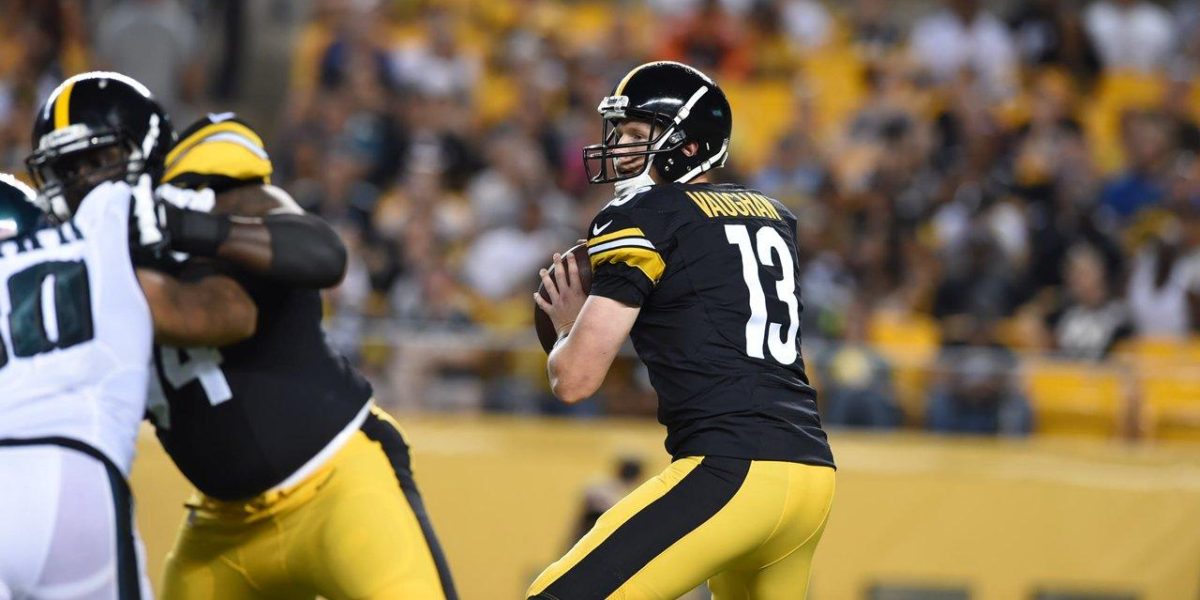 Dustin Vaughan attempts a pass for the Pittsburgh Steelers