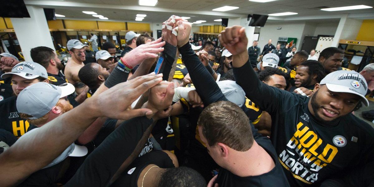 The Pittsburgh Steelers celebrate in their locker room