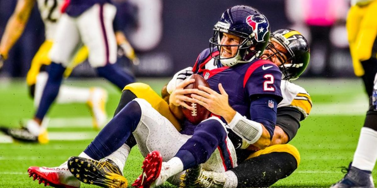 Steelers defensive end Cameron Heyward sacks Houston Texans quarterback T.J. Yates on Dec. 25, 2017