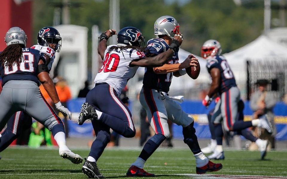 Houston Texans' Jadeveon Clowney sacks Tom Brady of the New England Patriots