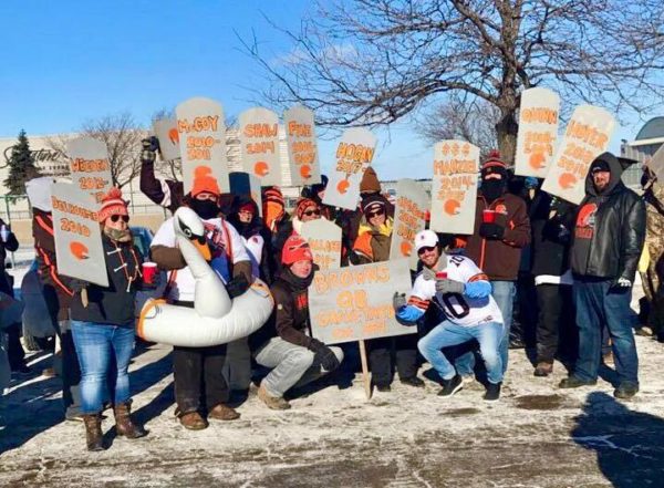 Cleveland Browns super fan Tony Timoteo of North Ridgeville, Ohio, and his Cleveland Browns Quarterback Graveyard