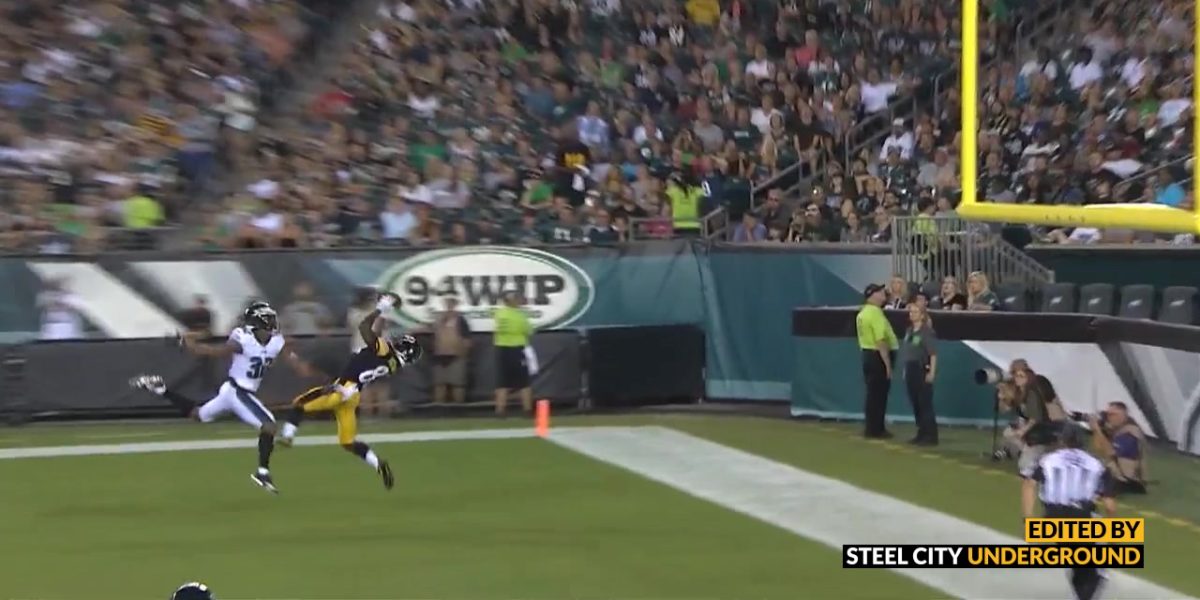 Steelers QB Joshua Dobbs connects with WR Damoun Patterson for a preseason touchdown