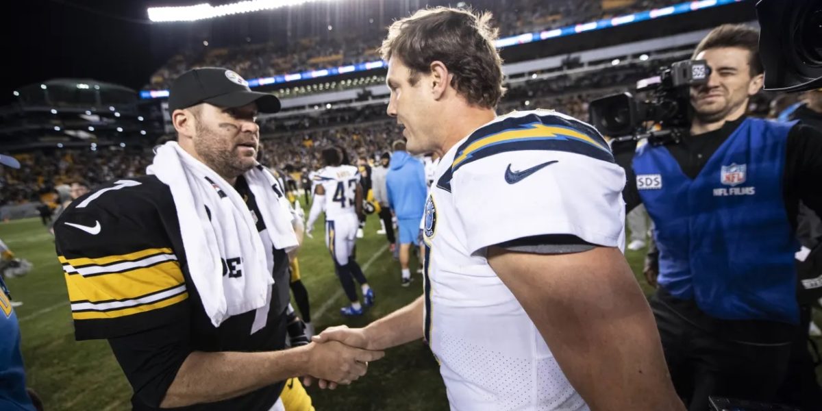 Pittsburgh Steelers quarterback Ben Roethlisberger shakes hands with Los Angeles Chargers quarterback Philip Rivers after a 2018 NFL regular season game