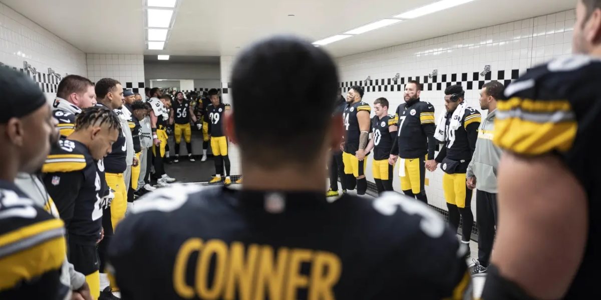The Pittsburgh Steelers are led in pregame prep by quarterback Ben Roethlisberger in the Pittsburgh locker room on Dec. 20, 2018