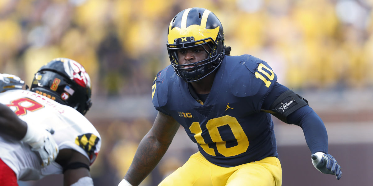 Michigan linebacker Devin Bush (10) plays against Maryland in the second half of an NCAA college football game in Ann Arbor, Mich., Saturday, Oct. 6, 2018.