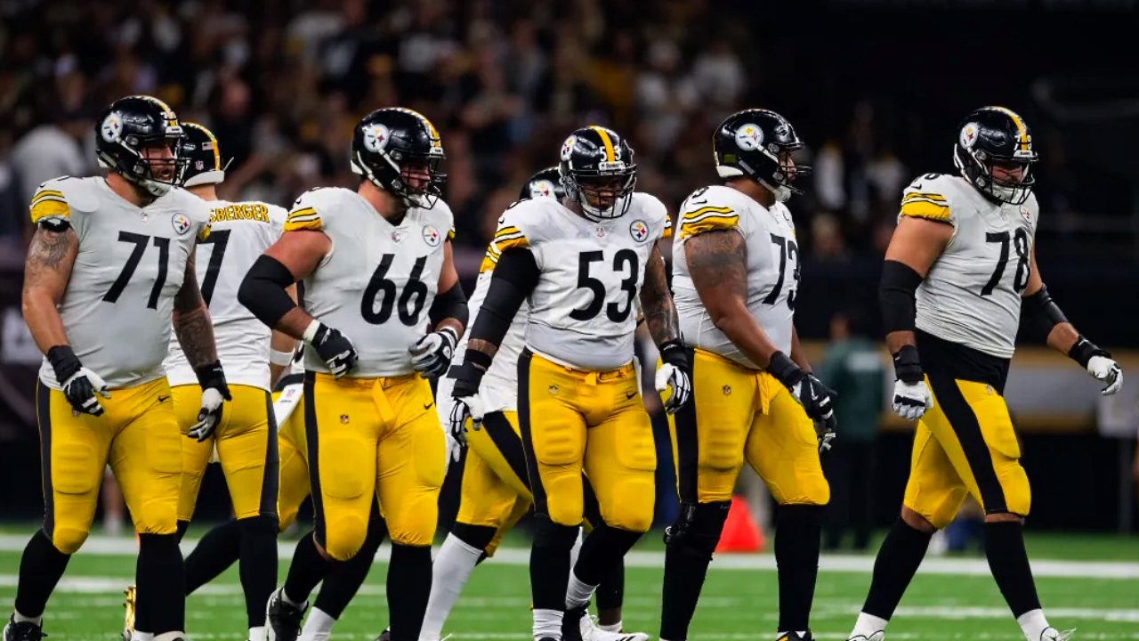 Pittsburgh Steelers offensive line: Matt Feiler, David DeCastro, Maurkice Pouncey, Ramon Foster, Alejandro Villanueva; versus the New Orleans Saints (2018)