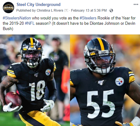 2019 Steelers ROY social media post for Steel City Underground