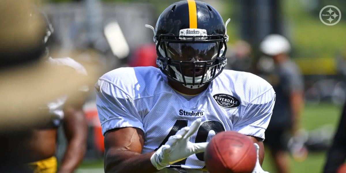 Former rugby player and Pittsburgh Steelers tight end Christian Scotland-Williamson at training camp in 2019