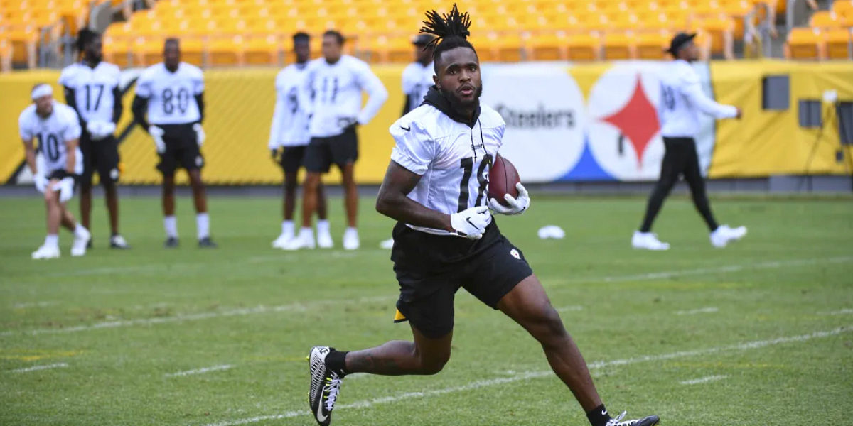 Pittsburgh Steelers wide receiver Diontae Johnson makes a catch at 2020 training camp