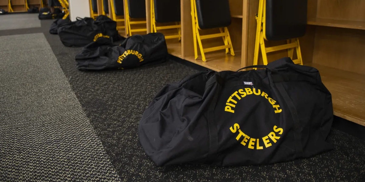 A shot of the Pittsburgh Steelers locker room at Heinz Field, converted for 2020 training camp due to COVID-19