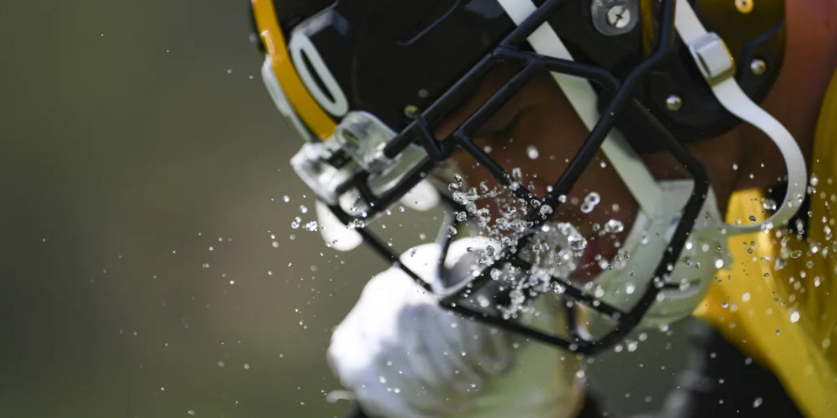 Pittsburgh Steelers linebacker T.J. Watt takes a water break during practice for the NY Giants in Week 1 of the 2020 NFL Regular Season