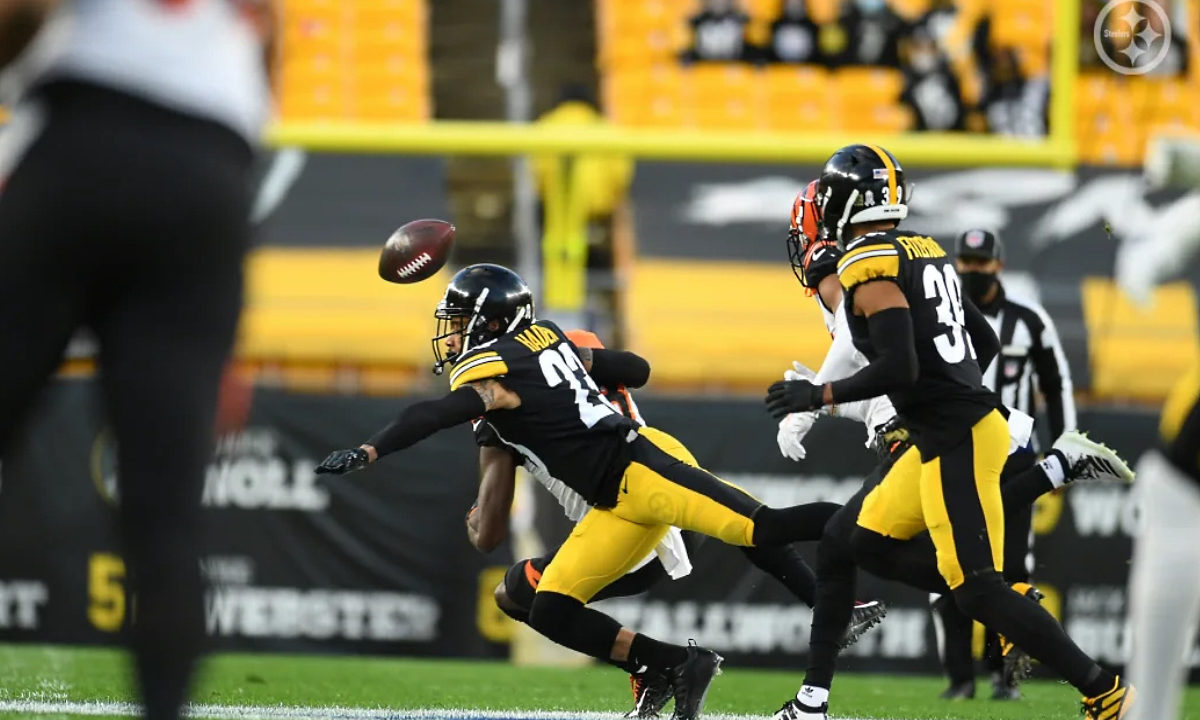 Joe Haden of the Pittsburgh Steelers makes a play against the Cincinnati Bengals