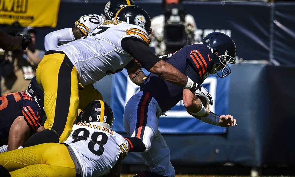 Cam Heyward and Vince Williams of the Pittsburgh Steelers versus the Chicago Bears