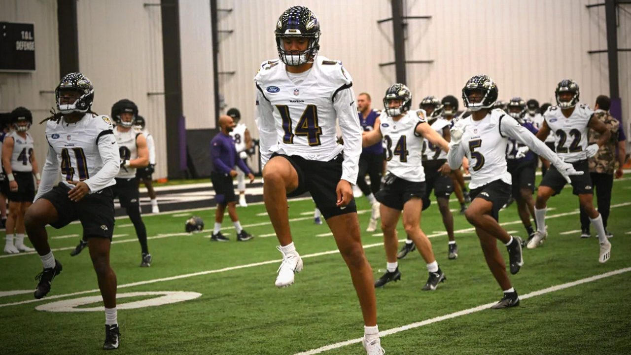 Kyle Hamilton (14) at Baltimore Ravens rookie minicamp