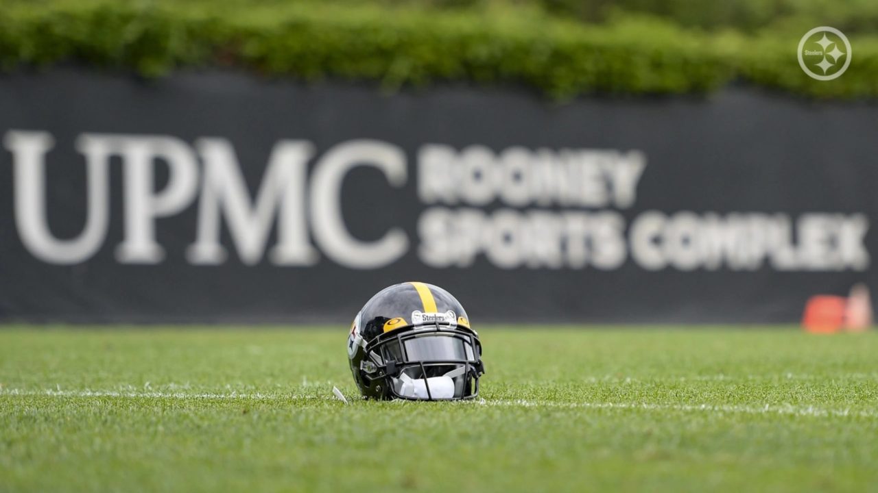 Steelers helmet on the field during minicamp 2022