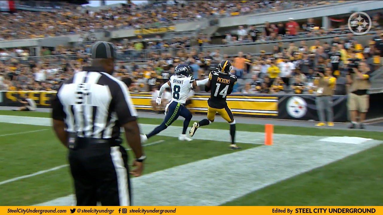 Pittsburgh Steelers WR George Pickens scores a TD from Mason Rudolph