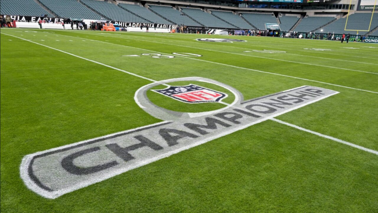 2022 NFL Championship logo on the field at Lincoln Financial Field (Philadelphia, PA)